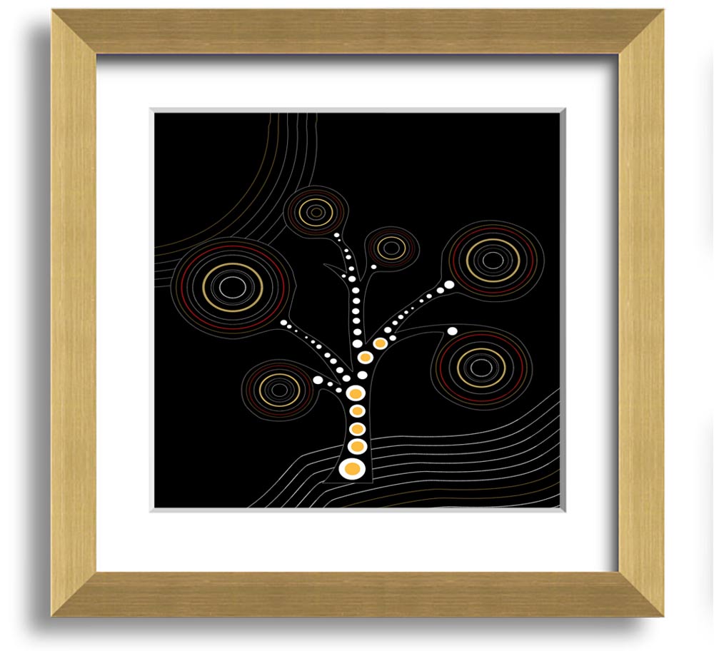 Aboriginal Tree 2 Square Framed Print showcasing vibrant colors and intricate patterns, framed in a stylish border.